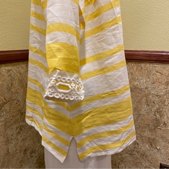 Charter Club NWT 100% Linen Tunic Top Yellow White Stripe Lace Trim V Neck Sz 2X - Picture 5 of 12